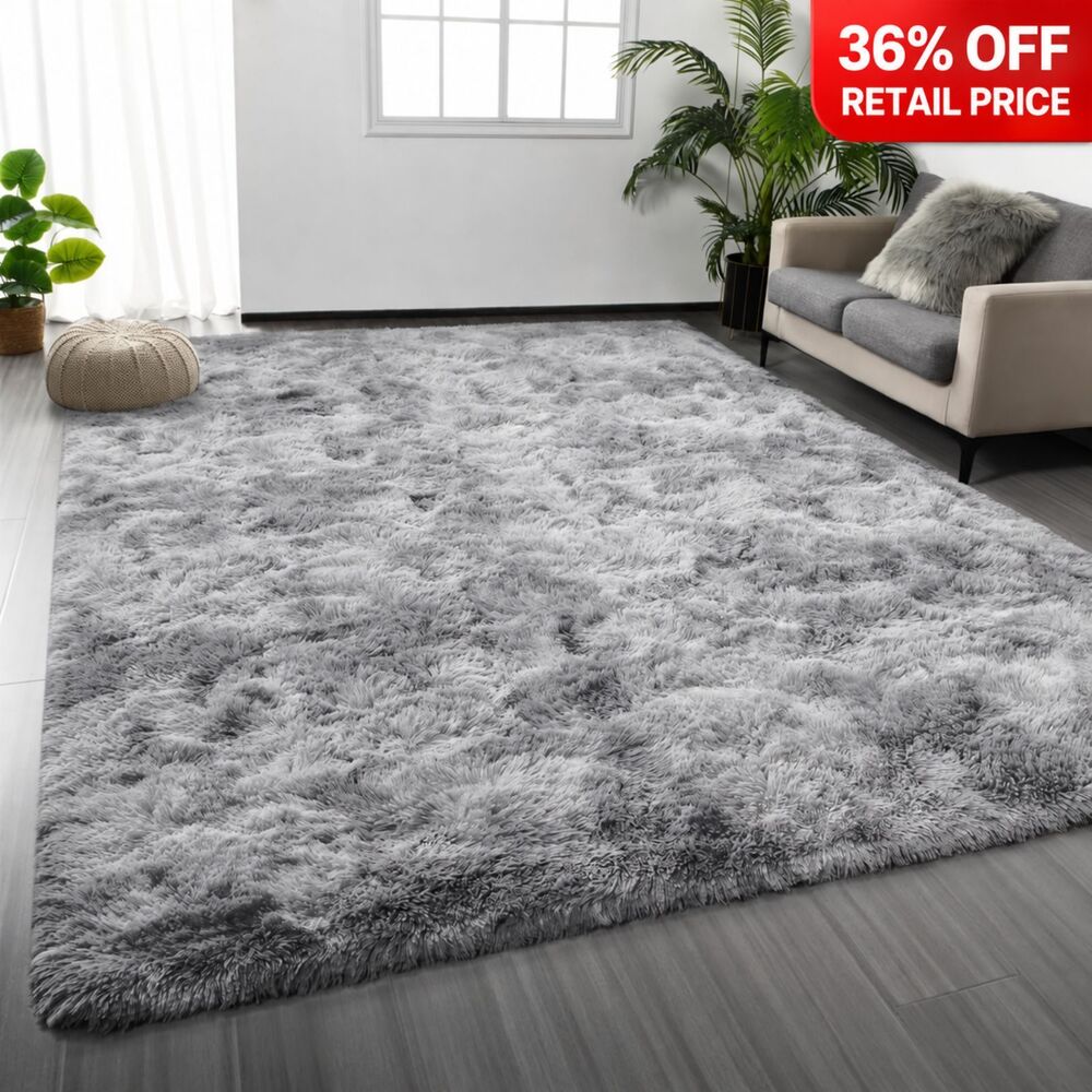 Brand New Deerhoo Large Shag Area Rug – 8' × 10', Light Grey